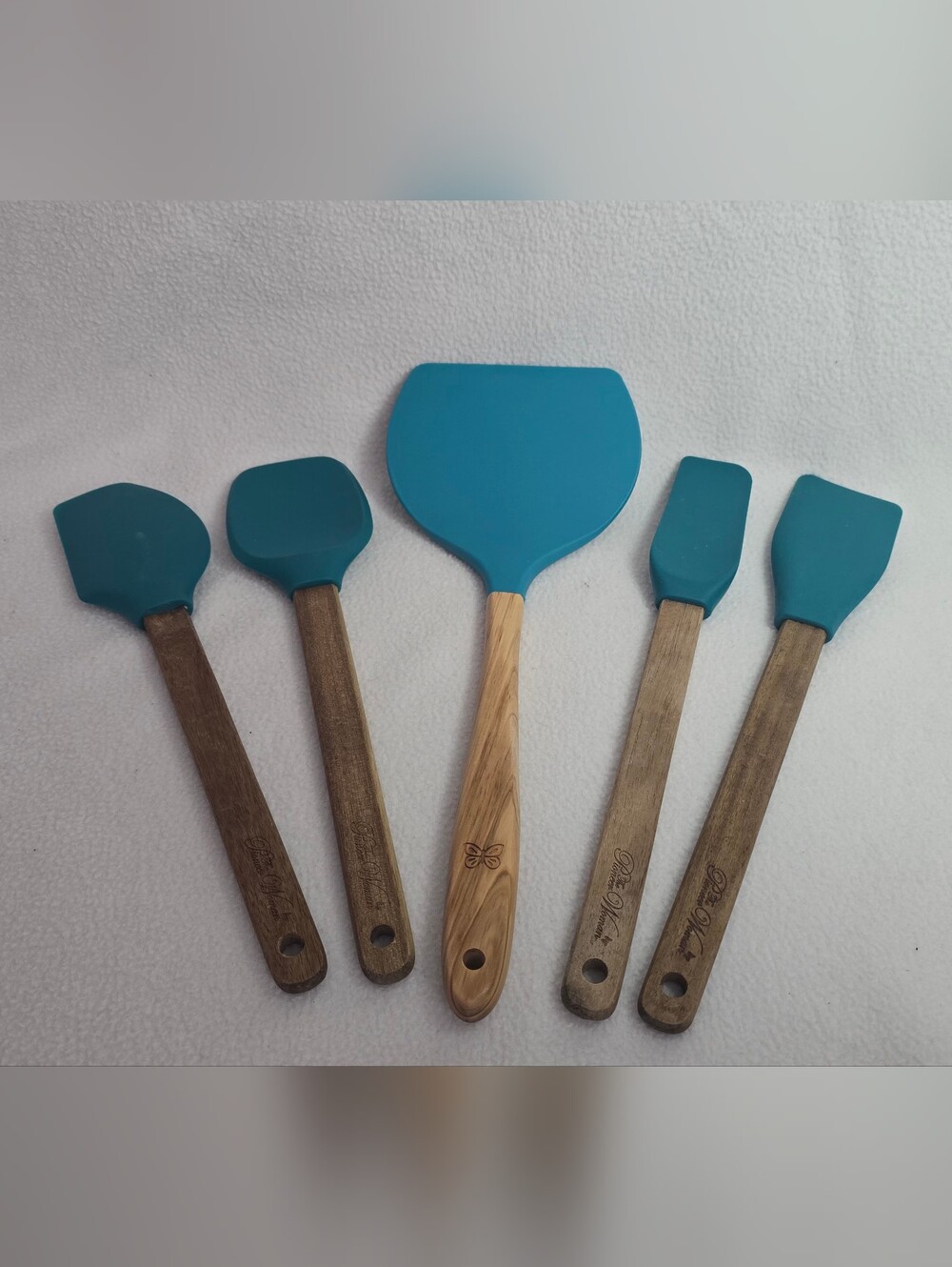 The Pioneer Woman Teal Silicone & Wood Spatula Set